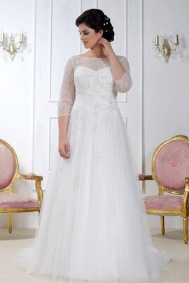 Robe de mariée avec perle de traîne courte ligne a avec manche 3/4 col en bateau