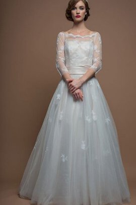 Robe de mariée de col bateau ligne a textile en tulle appliques jusqu'au sol