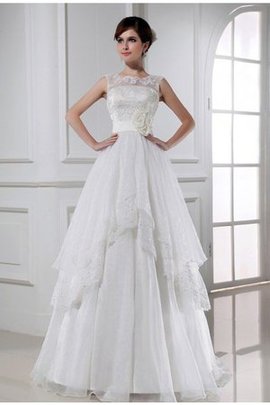 Robe de mariée fermeutre eclair en organza avec fleurs avec perle manche nulle