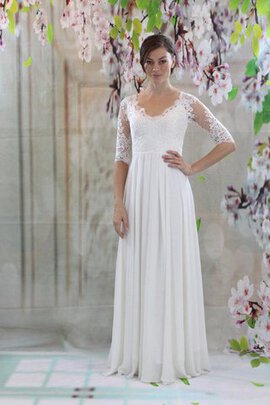 Robe de mariée col u profond en 1/2 manche avec chiffon v encolure ligne a