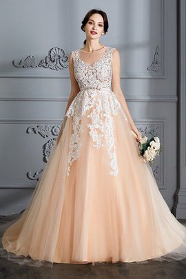 Robe de mariée naturel de mode de bal manche nulle textile en tulle col u profond