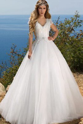 Robe de mariée longue naturel avec nœud de mode de bal de col en v