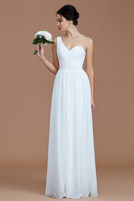 Robe demoiselle d'honneur naturel avec zip d'épaule asymétrique ruché ligne a