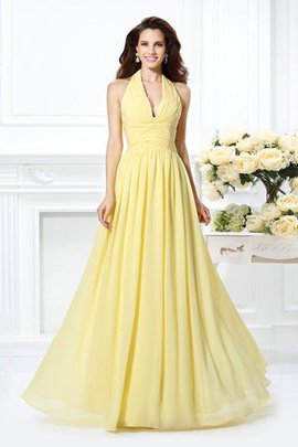 Robe demoiselle d'honneur longue ligne a avec chiffon manche nulle avec fronce