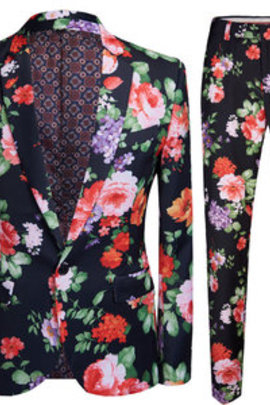 De fête slim fit 2 pièces fleur imprimé costumes costumes costume ensemble