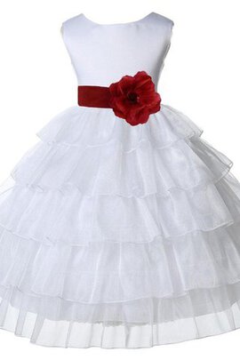 Robe cortège fille textile en tulle col en bateau avec manche courte avec gradins en satin