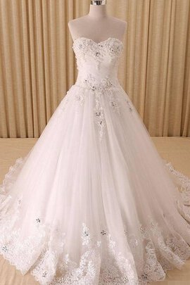 Robe de mariée pailleté en dentelle avec chiffon en satin decoration en fleur