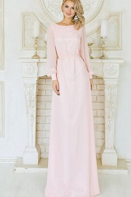 Robe de bal naturel au niveau de cou avec chiffon avec manche longue avec cristal