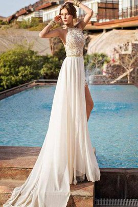 Robe de mariée elevé manche nulle au niveau de cou en plage en dentelle