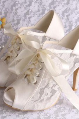 Chaussures de mariage romantique plates-formes talons hauts taille réelle du talon 3.94 pouce