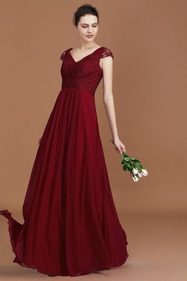 Robe demoiselle d'honneur avec manche courte plus récent v encolure ruché en chiffon