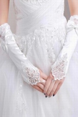 Gants en satin avec bowknot blanc moderne de mariée