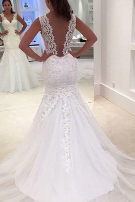 Robe de mariée avec sans manches de traîne moyenne sans dos mignonne appliques