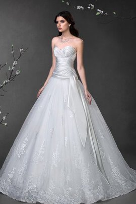 Robe de mariée naturel longue avec décoration dentelle en satin cordon