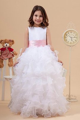 Robe cortège fille longue avec fleurs en organza avec sans manches encolure ronde