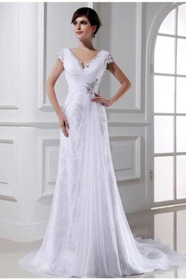 Robe de mariée longue fermeutre eclair manche nulle ligne a de traîne moyenne