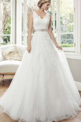 Robe de mariée delicat manche nulle longueur au ras du sol en dentelle avec nœud