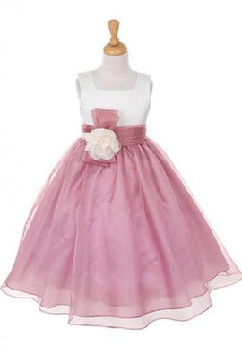 Robe cortège fille en organza de col carré manche nulle avec fleurs