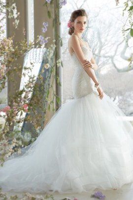 Robe de mariée manche nulle textile en tulle de traîne courte col en forme de cœur en chute