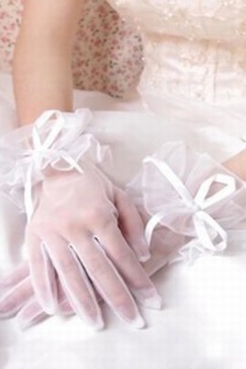 Organza avec bowknot blanc Chic | Gants de mariée modernes