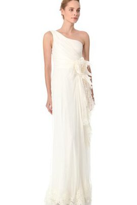 Robe de mariée longue collant en plage avec perle d'épaule asymétrique