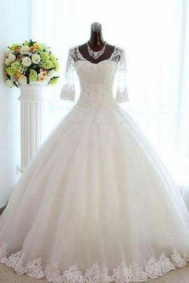 Robe de mariée en 3/4 manche de mode de bal avec perle de col en v étourdissant