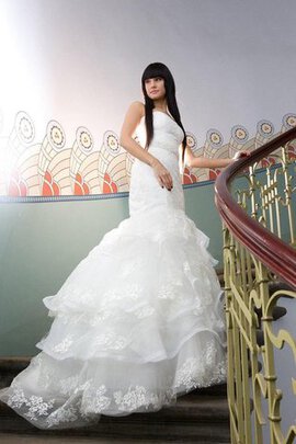 Robe de mariée avec perle manche nulle de sirène avec zip avec gradins