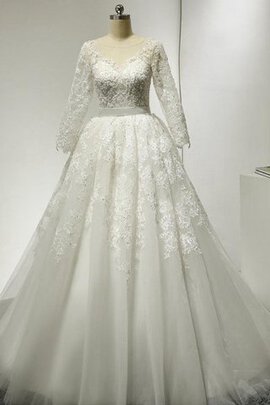 Robe de mariée naturel textile en tulle avec sans manches de col bateau avec manche longue