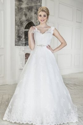 Robe de mariée naturel decoration en fleur manche nulle cordon avec nœud