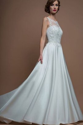 Robe de mariée appliques manche nulle en satin longueru au niveau de sol ligne a