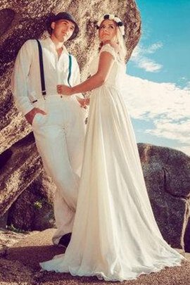 Robe de mariée plissé simple fendu latérale de traîne courte d'epaule ajourée