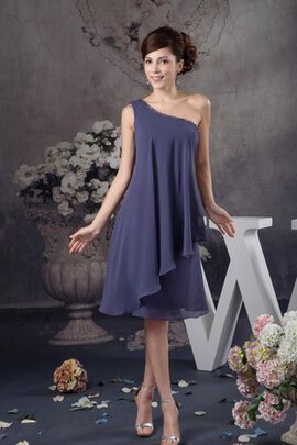 Robe de cocktail en chiffon avec perle avec fronce d'épaule asymétrique au niveau de genou