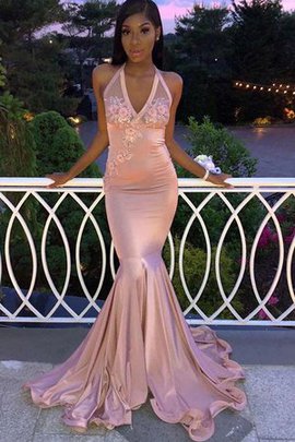 Robe de soirée appliques en satin manche nulle plus récent naturel