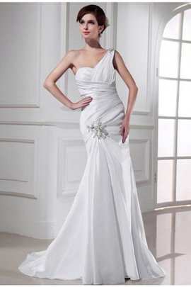 Robe de mariée longue avec lacets en satin de sirène d'épaule asymétrique