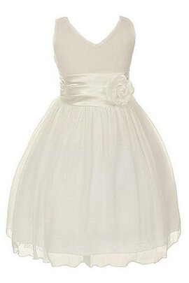 Robe cortège fille avec fleurs a-ligne de col en v manche nulle en tulle