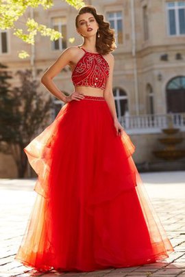 Robe de bal 2 pice sans dos a-ligne en tulle manche nulle