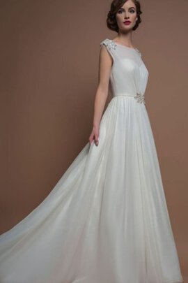 Robe de mariée naturel ligne a v col profonde col en bateau avec chiffon