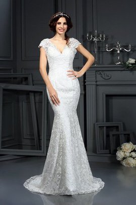 Robe de mariée longue avec sans manches de traîne moyenne v encolure avec zip