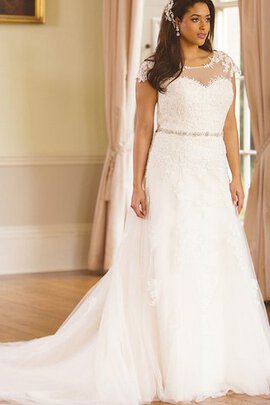 Robe de mariée delicat avec manche courte v col profonde ligne a encolure ronde