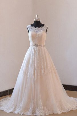 Robe de mariée plissé en dentelle au niveau de cou ceinture avec perle