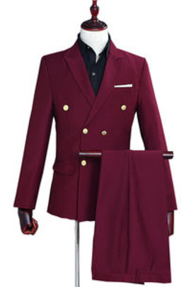 Décontracté costume blazer avec pantalon 2 pièces fête homme vin rouge