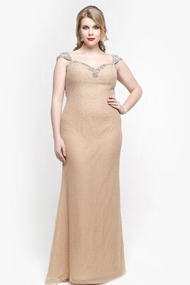 Robe de bal naturel longue avec manche courte de col en cœur avec chiffon