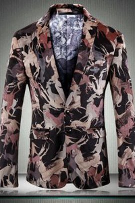Nouveau taille asiatique simple boutonnage costume imprimé hommes veste