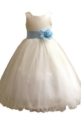 Robe cortège fille en satin ceinture haut avec nœud avec fleurs de mode de bal