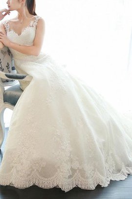Robe de mariée de traîne moyenne a-ligne decoration en fleur onirique naturel