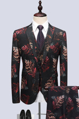 Smoking homme floral imprimé d'honneur blazer slim fit costume hommes 3 pièces