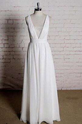 Robe de mariée nature bretelles spaghetti manche nulle v encolure ligne a