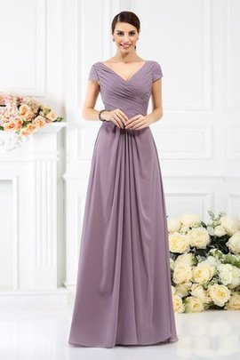 Robe demoiselle d'honneur longue plissé de col en v de princesse avec chiffon