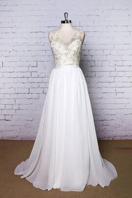 Robe de mariée naturel en chiffon avec décoration dentelle a-ligne avec sans manches