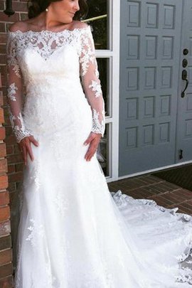 Robe de mariée avec manche longue appliques splendide en tulle de traîne longue